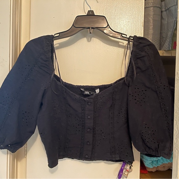 Zara Black eyelet blouse size small - Picture 1 of 3